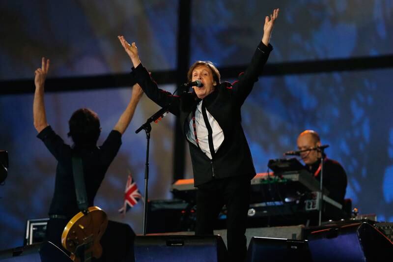 Sir Paul McCartney performs during the Opening Ceremony of the London 2012 Olympic Games at the Olympic Stadium on July 27, 2012 in London, England.  (Photo by Pool/Getty Images)