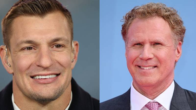 Rob Gronkowski, left, and Will Ferrell made videos touting the "Battle of the Bridge."