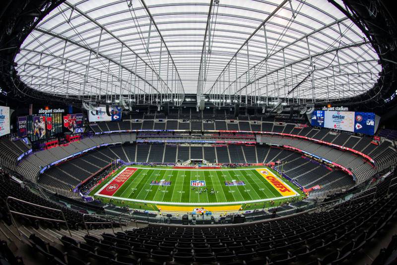LAS VEGAS, NV - FEBRUARY 11: General views of Allegiant Stadium prior to Super Bowl LVIII between the San Francisco 49ers and Kansas City Chiefs on February 11, 2024 in Las Vegas, Nevada. (Photo by Todd Rosenberg/Getty Images)