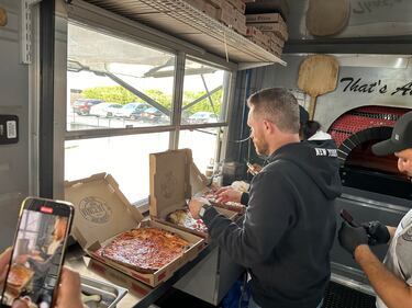We're celebrating National Pizza Party Day! Check out photos of Syke and Ally Ali making pizza with Vincent's Wood Fired Pizza.