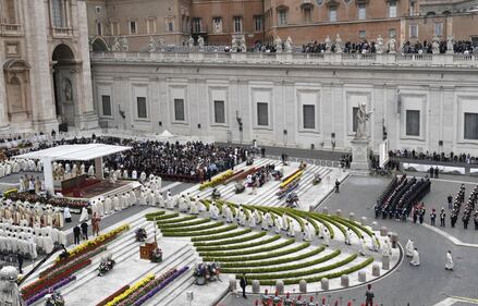 VATICAN CITY, VATICAN - MARCH 31: A view of the area as Pope Francis celebrates the Easter Sunday Mass at St. Peter's Square, in Vatican City, Vatican, on March 31, 2024. Easter is a Christian festivity which celebrates the resurrection of Jesus on the third day of his death by crucifixion. (Photo by Isabella Bonotto/Anadolu via Getty Images)