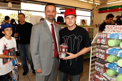 7-Eleven Francisee Koorosh Shahrokh and Pro Skatboarder Rob Dyrdek unveil 7-Eleven Urban Skate Store in North Hollywood, California.  (Photo by Christopher Polk/Getty Images)