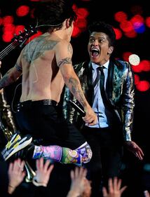 Bruno Mars and the Red Hot Chili Peppers at the 2014 Super Bowl