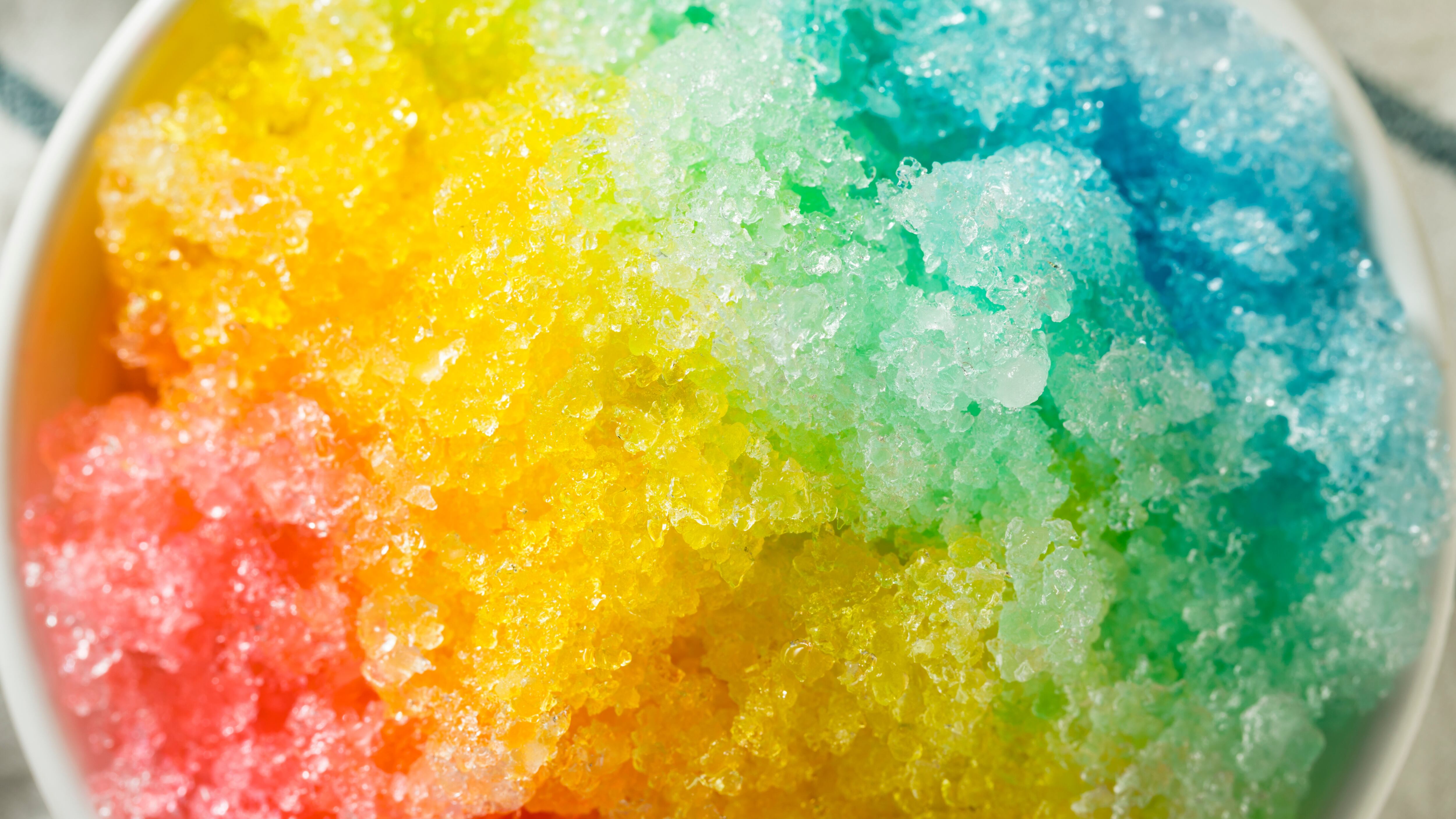 Sweet Homemade Shaved Rainbow Hawaiian Ice in a Bowl