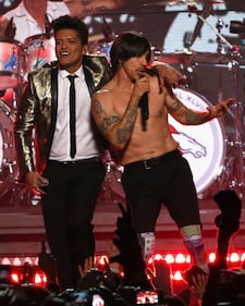 Bruno Mars and the Red Hot Chili Peppers at the 2014 Super Bowl